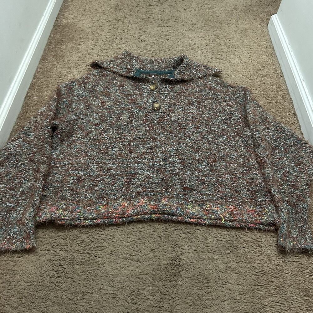 Free People Women's Stellar Collared Textured Sweater Size Medium